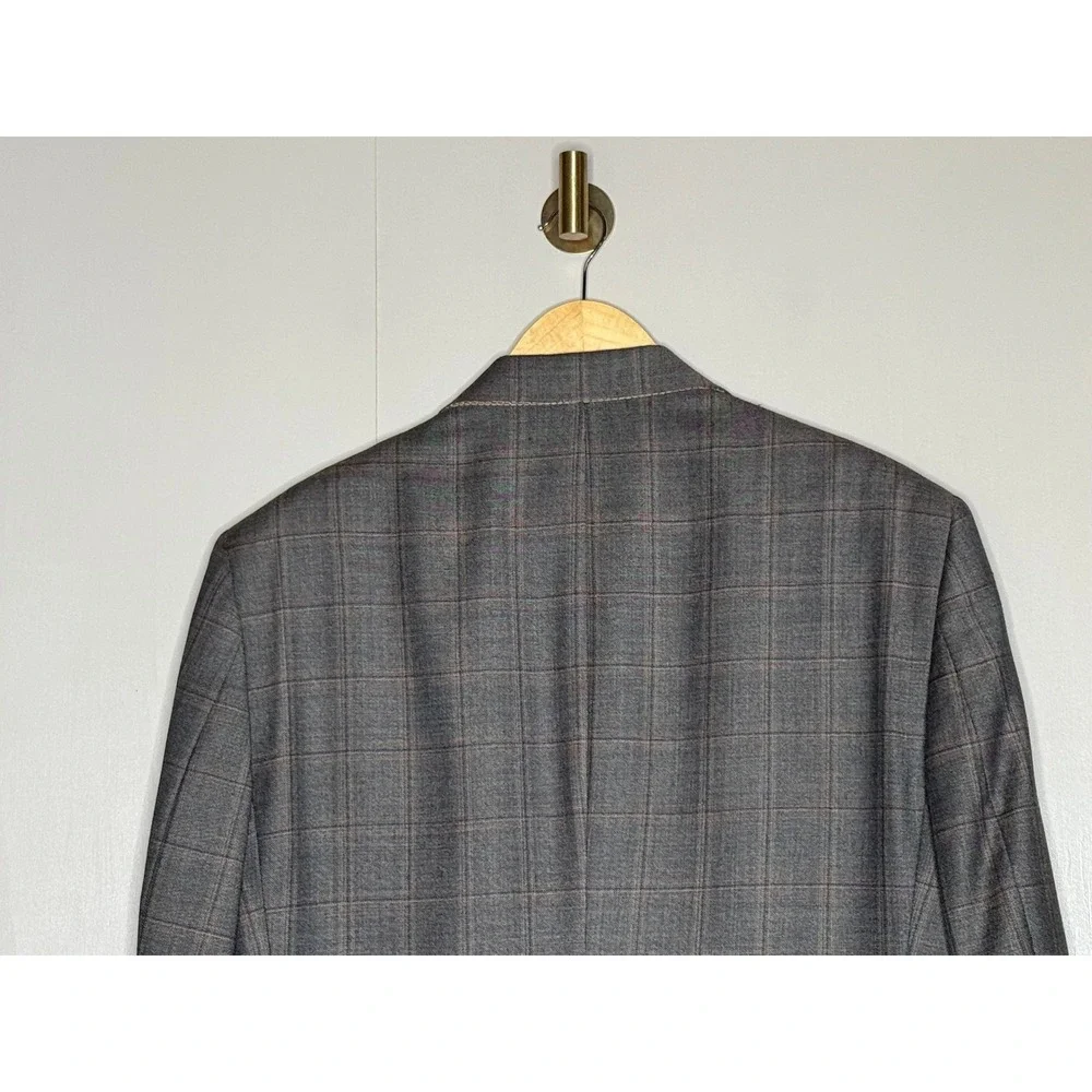 Daniel Cremieux Collection Mens Gray Brown Plaid 2-Button Sport Coat Blazer